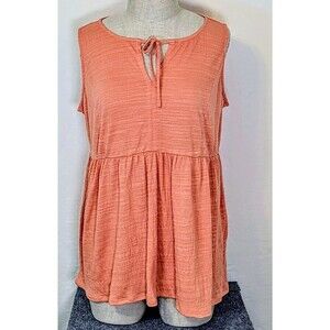 Wonderly Womens XL Peach Babydoll Top Sleeveless Tie Neck Textured Blouse NWT
